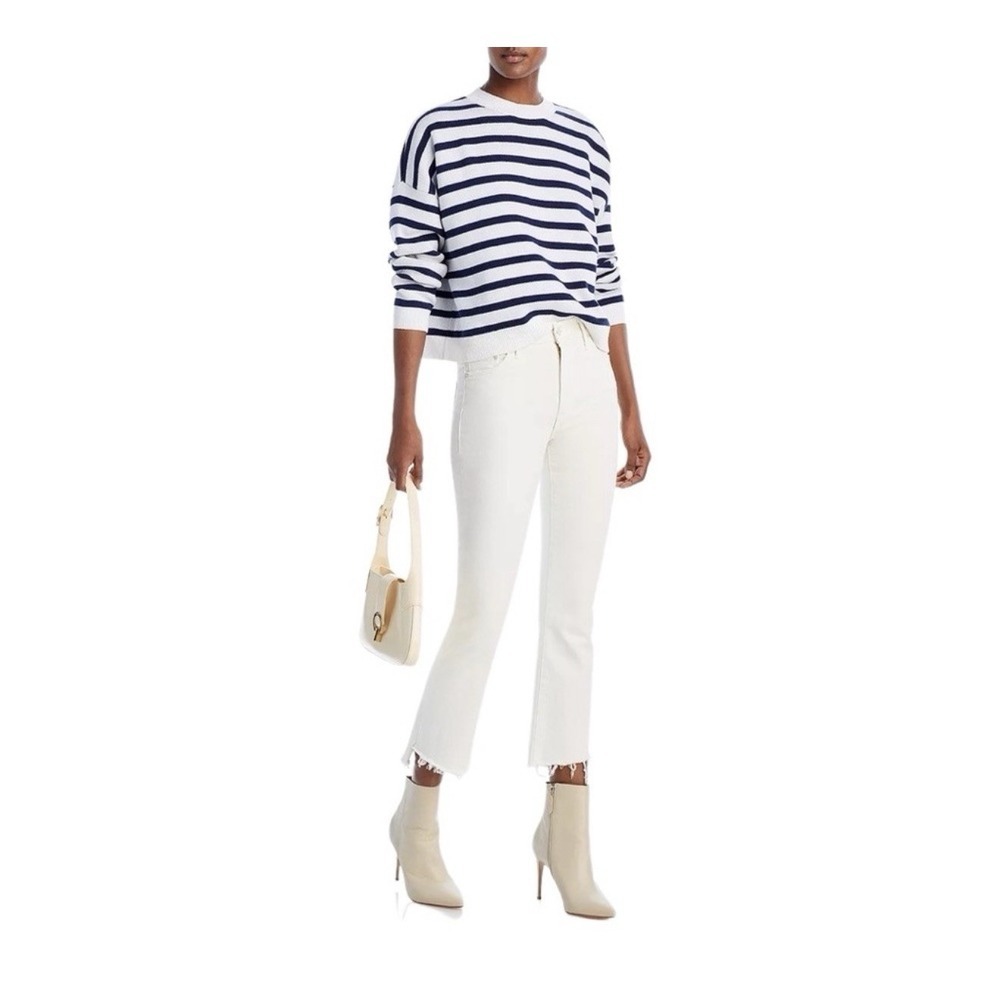 MOTHER The Insider Crop Step Fray Jeans Cream Puffs White Raw Hem Cropped Sz 27 - Picture 2 of 14